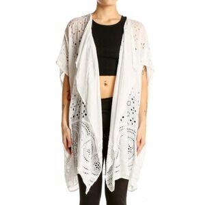 J Crew White Eyelet Lace Open Front Kimono Cardigan Swim Cover Up One Size